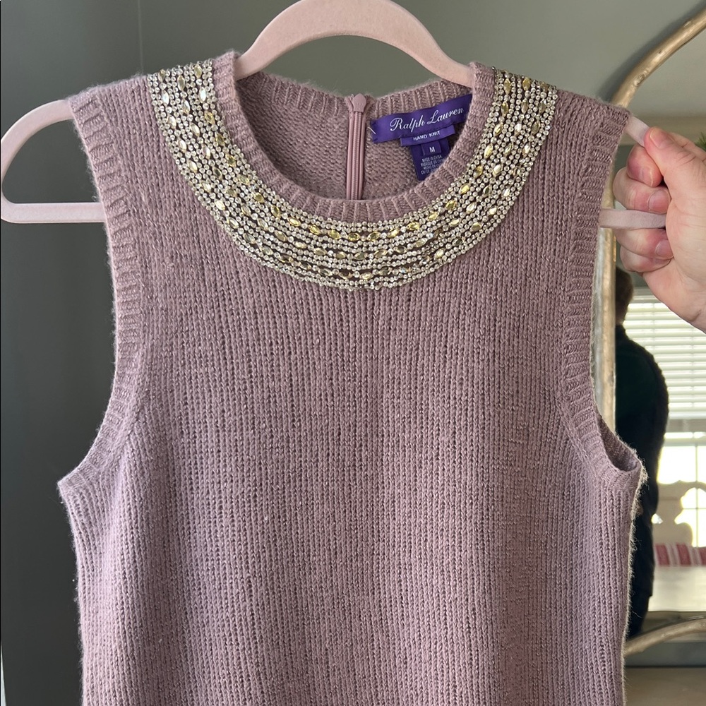 Ralph Lauren Purple Label Mauve Sweater with Embellished Collar